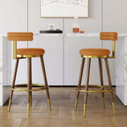 MidCentury Modern Orange Bar Height Stool with Backrest (Set of 2) Perfect for Contemporary Kitchen or Bar Settings