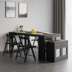 Modern extendable dining table with 4 chairs and rectangle storage sideboard in elegant walnut and gray finish