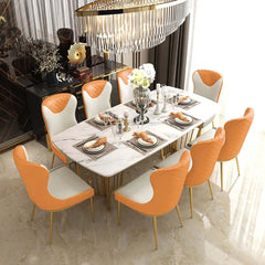 Orange wingback dining chair with PU leather upholstery, modern design - set of 2