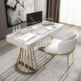 White Dining Chair Modern Cotton & Linen Upholstered Side Chair in Gold Finish