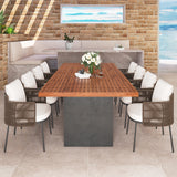 9 Pieces Outdoor Patio Dining Set for 8 Person with Rectangle Teak Table & Rattan Chairs