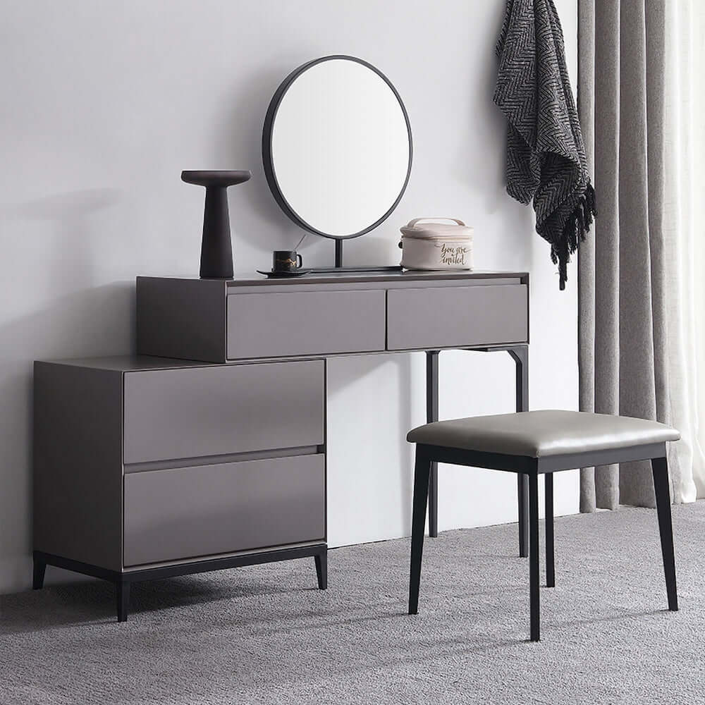 Elegant dressing table with drawers and mirror for makeup and skincare routines
