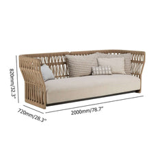 Comfortable Emilio Natural Style Wood Color Rattan Outdoor Sofa 3Seater with Cushion Pillow for Lounge