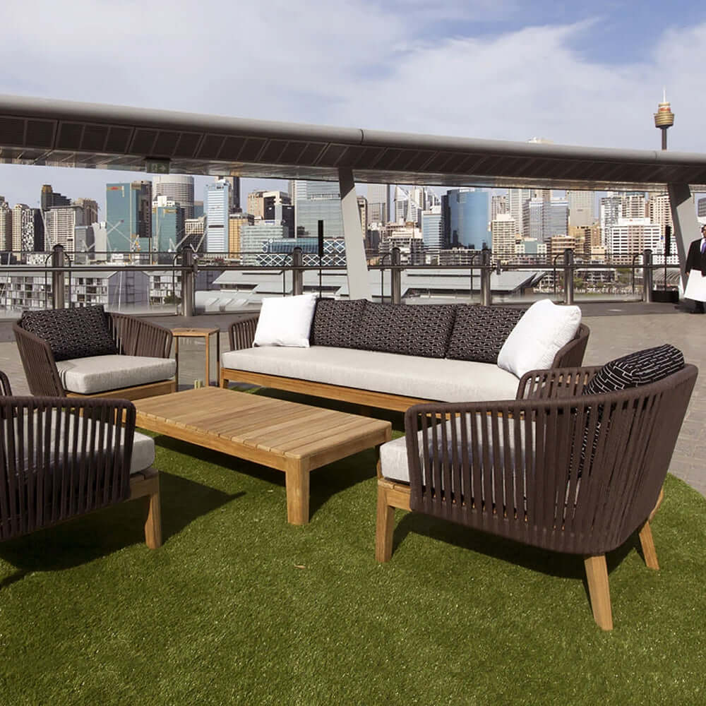 4-piece teak wood and aluminum outdoor furniture set in natural