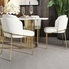 Comfortable white dining chair with stylish gold finish and cotton & linen upholstery