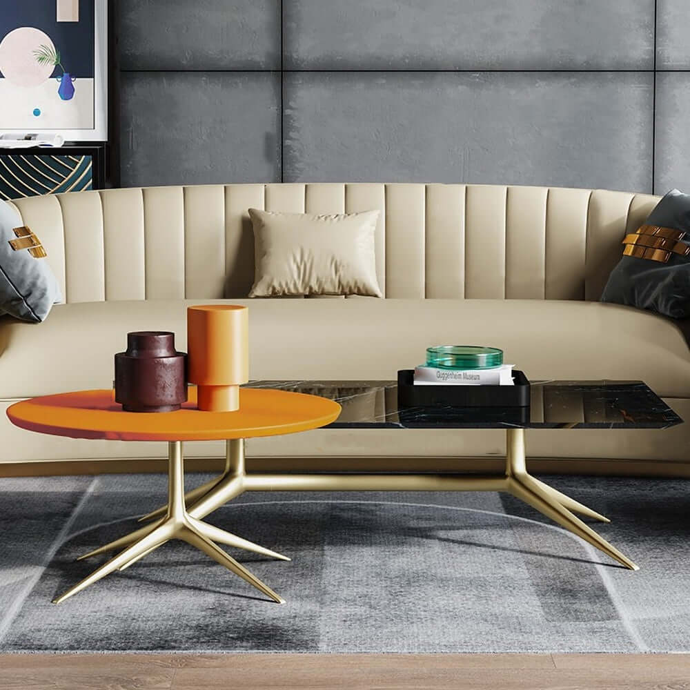 Contemporary 88.6“ beige curved microfiber leather sofa with gold leg - cozy lounge