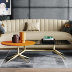 Contemporary 88.6“ beige curved microfiber leather sofa with gold leg - cozy lounge