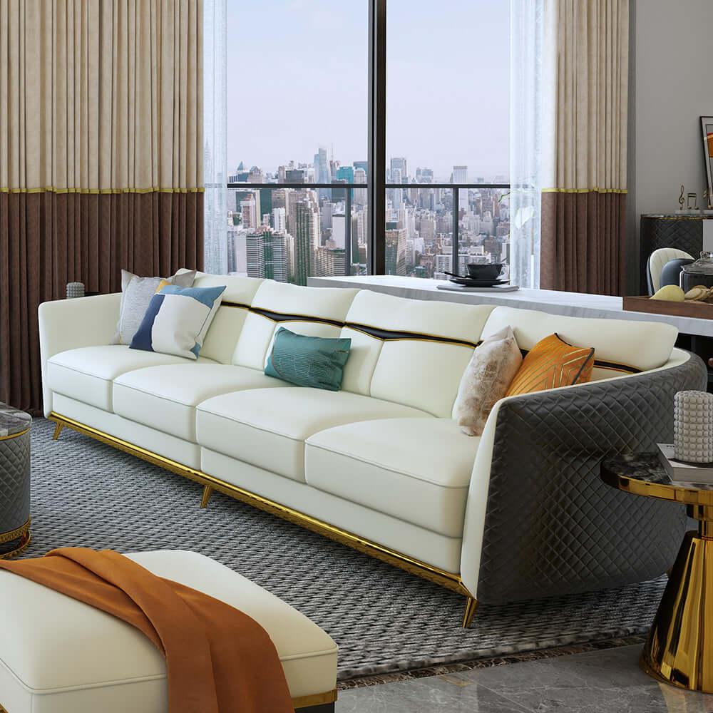 110.2" モダンなフェイクレザー4人掛けソファ ステンレススチールフレーム サブ画像