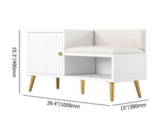 White shoe rack bench with storage cabinet and shelf - modern upholstered hallway organizer