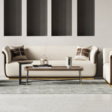 Modern OffWhite & Brown Sofa for 3 Seaters Microfiber Leather Upholstery Rectangle