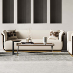 Stylish off-white and brown sofa designed for 3-seater with Microfiber Leather Upholstery