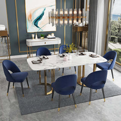 Elegant upholstered blue dining chair with a sleek curved back, perfect for a set of 2