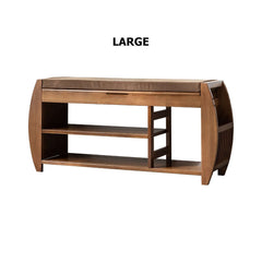 Bamboo Rustic Upholstered Entryway Flip Top Shoe Rack Bench with 3 Storage Shelves