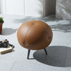 Faux leather upholstered pouf ottoman with buttoned details, ideal for comfortable seating and footrest