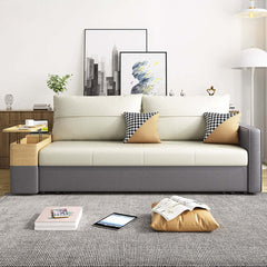 Stylish 77 inch Beige and Gray Sleeper Sofa with Lift Top End Table Convertible Sofa Bed