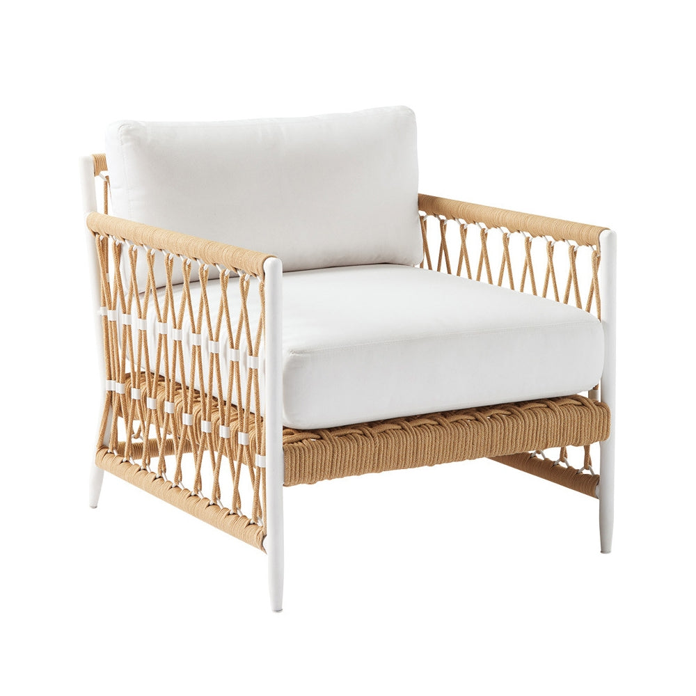 Woven Rope Outdoor Armchair Accent Chair with White Polyester Pillow Cushion
