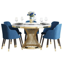 Versatile Set of 2 Modern MidCentury Upholstered Dining Chairs with Arms in Elegant Blue Fabric