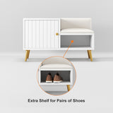 White Contemporary Upholstered Shoe Rack Bench with Storage Cabinet and Shelf Hallway