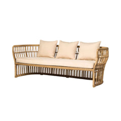 Natural color rattan sofa with tropical style and plush cushion pillow