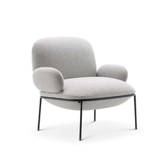 Sleek modern armchair in gray cotton and linen with sturdy metal construction