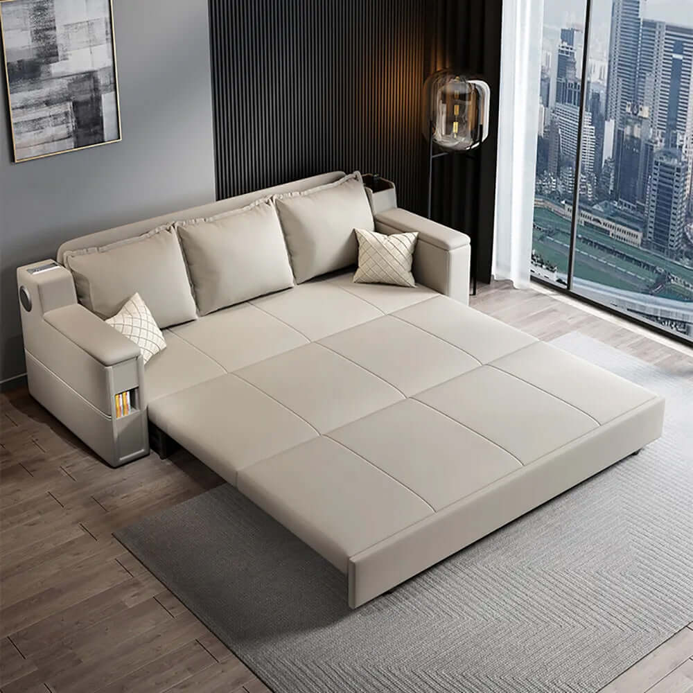 82.7" Convertible Bed Full Sleeper Sofa Leathaire Upholstered Storage Sofa Secondary image