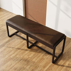 Elegant 47 inch midcentury modern walnut entryway bench with stylish PU leather upholstery