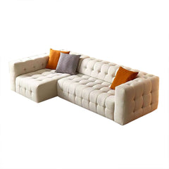 White Tufted Boucle Full Convertible Power Sleeper Sectional with 3 Pillows, 112.2 inch, Comfortable Home Sofa