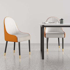 Contemporary white and orange dining chairs with metal legs, set of 2, crafted from PU leather for elegant dining decor