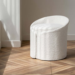 Modern white round lamb boucle sherpa vanity stool with backrest for comfortable seating