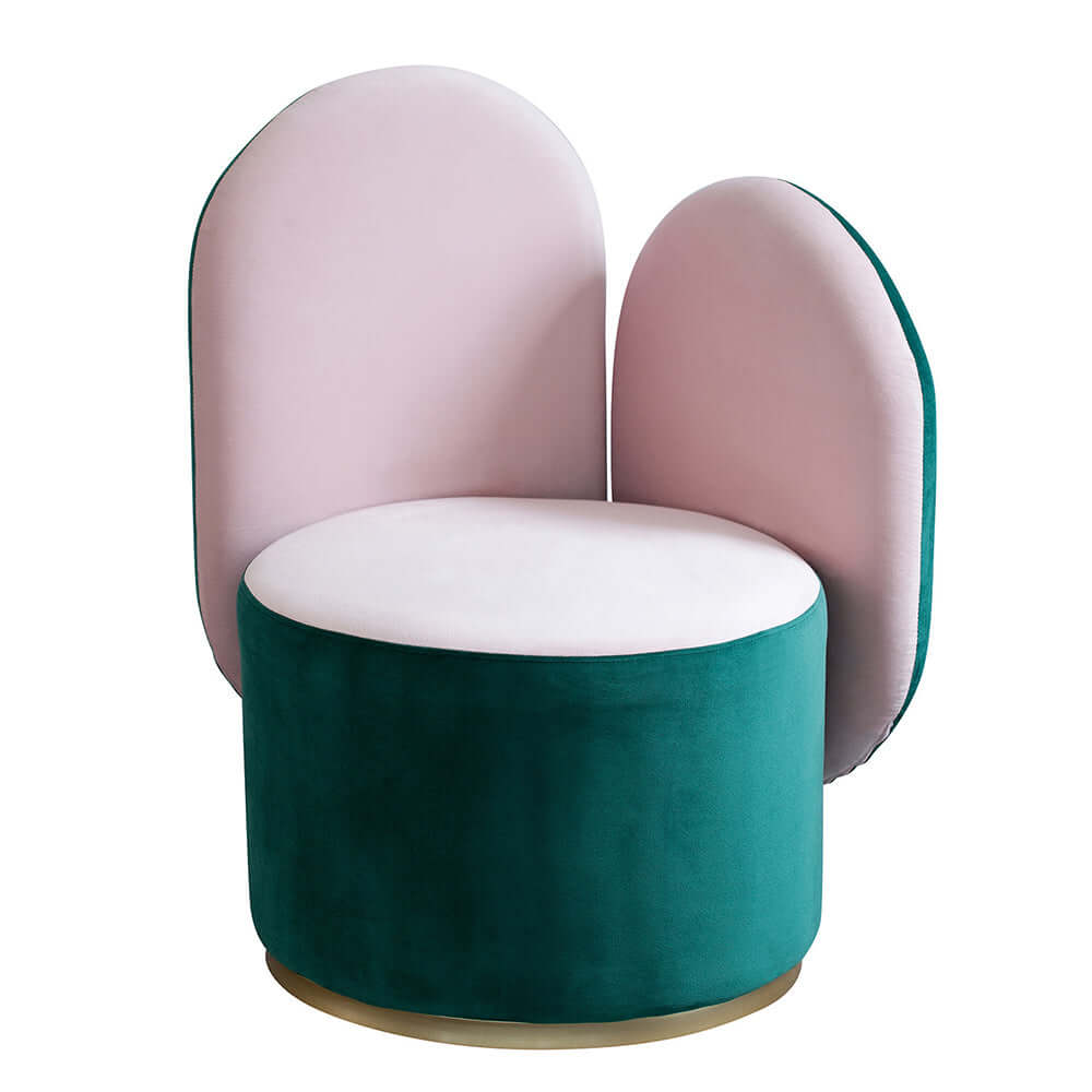 Green and pink velvet sidechair with gold base - stylish upholstered single chair