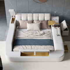 Modern White Faux Leather Bed with Smart Technology