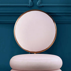 Stylish pink velvet vanity stool with back, round tufted accent chair and rose gold details