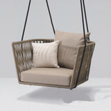 Modern Outdoor Hanging Chair Rattan Porch Swing Chair with Khaki Cushion Pillow