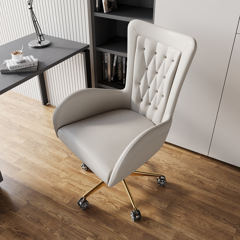 Oaki Modern Leather Office Chair White Ergonomic Swivel Desk Chair Height Adjustable