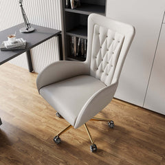 Oaki white leather executive office chair with swivel and height adjustment