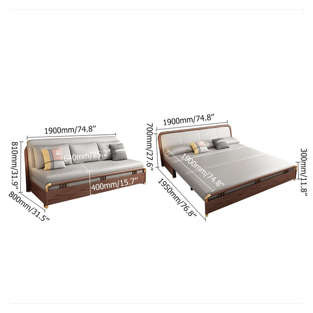 Stylish 74.8 inch Full Sleeper Sofa Leathaire Upholstered Convertible Sofa Storage Sofa for living room