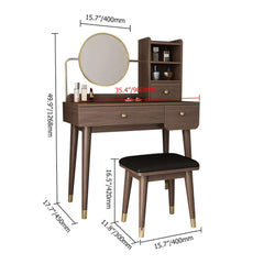 Contemporary 2-piece makeup table and chair set in elegant walnut with mirror