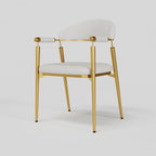 Set of 2 Curvice white PU leather dining chairs with curved back and stainless steel arms