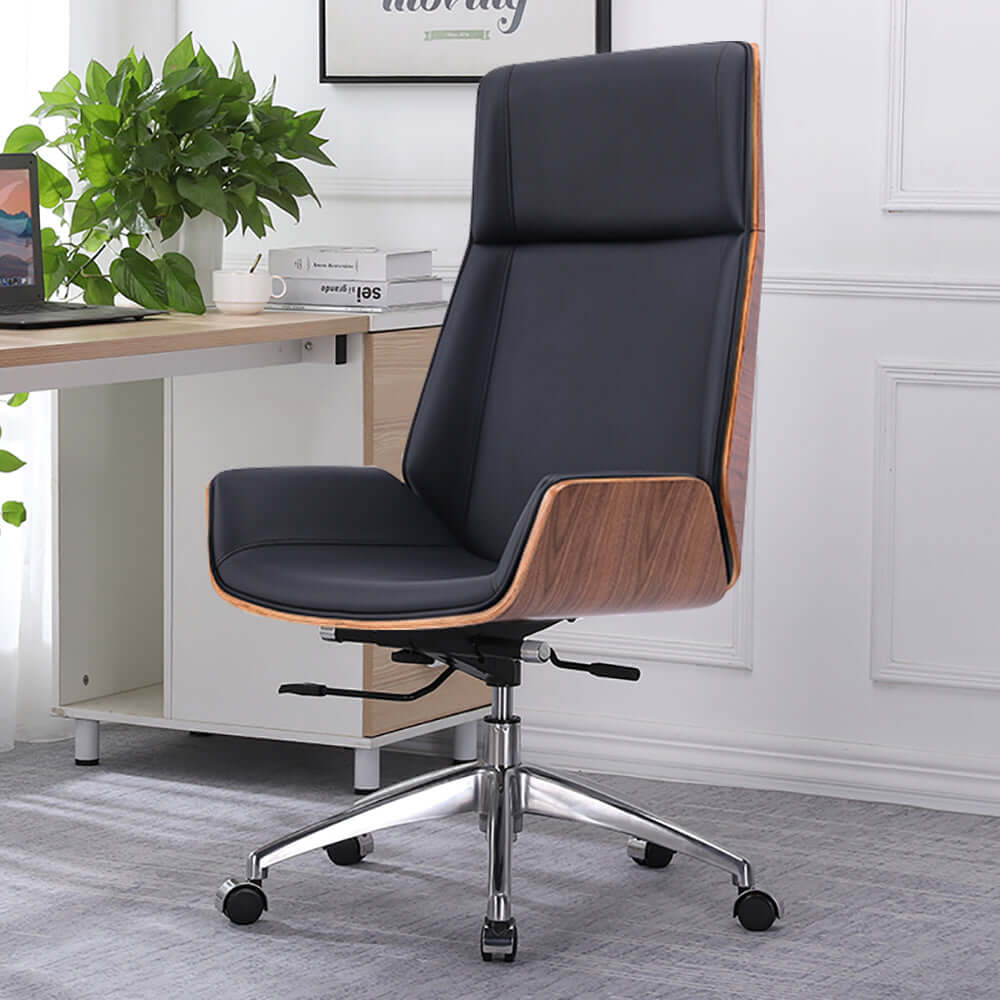 Faux Leather Office Chair with Wheels and Height Adjustment for Comfort