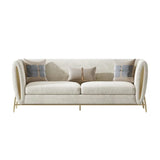 Beige Velvet Upholstered Sofa 3Seater Sofa Luxury Sofa Solid Wood Frame with Gold Legs