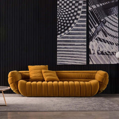 Stylish 85-inch yellow velvet 3-seater sofa for luxurious living room decor