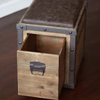 Industrial Natural Pouf Ottoman Upholstered PU Leather Footrest with Distressed Drawer - Rustic and Elegant Addition to Any Decor Style