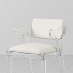 Modern white dining chair with arms upholstered in PU leather for comfortable dining experience