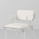 Modern Acrylic White Dining chair with Arms Upholstered PU Leather Dining Room Chair