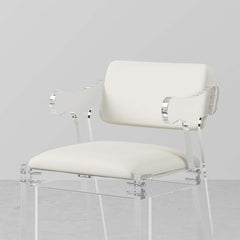 Modern white dining chair with arms upholstered in PU leather for comfortable dining experience