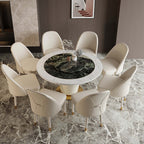 Sleek beige dining chair featuring faux leather seat and durable solid wood frame