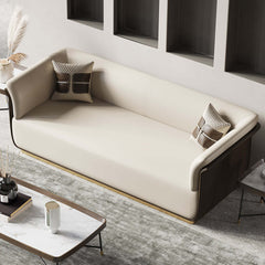 Contemporary sofa in off-white and brown with 3-seaters Microfiber Leather Upholstery