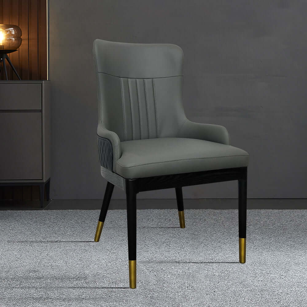 Modern faux leather armed gray dining chair with metal legs set of 2 Main image