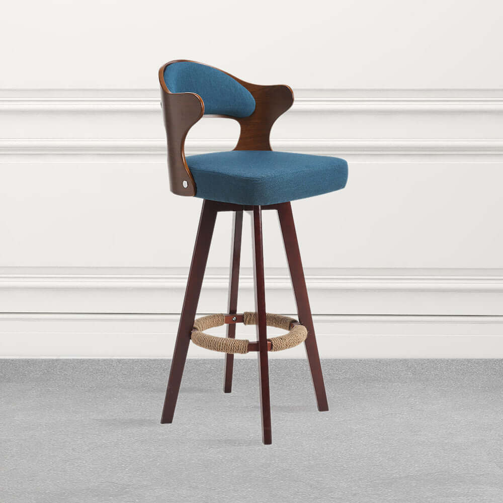 Blue Swivel Upholstered Bar Stool - MidCentury Counter Height Stool for Kitchen or Bar Area Hauptbild