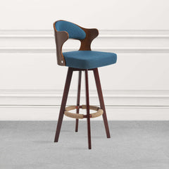 Blue Swivel Upholstered Bar Stool - MidCentury Counter Height Stool for Kitchen or Bar Area